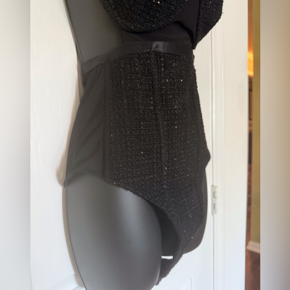 “GCDS” Bangon Sequin Tweed & Mesh Bustier Bodysuit - Picture 11 of 16